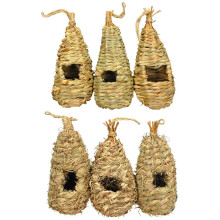 Straw and Raffia Bird Roosting Pouches - Set of 6, Easy Hang, Weather-Protection for Small Birds (25x12x12 cm)