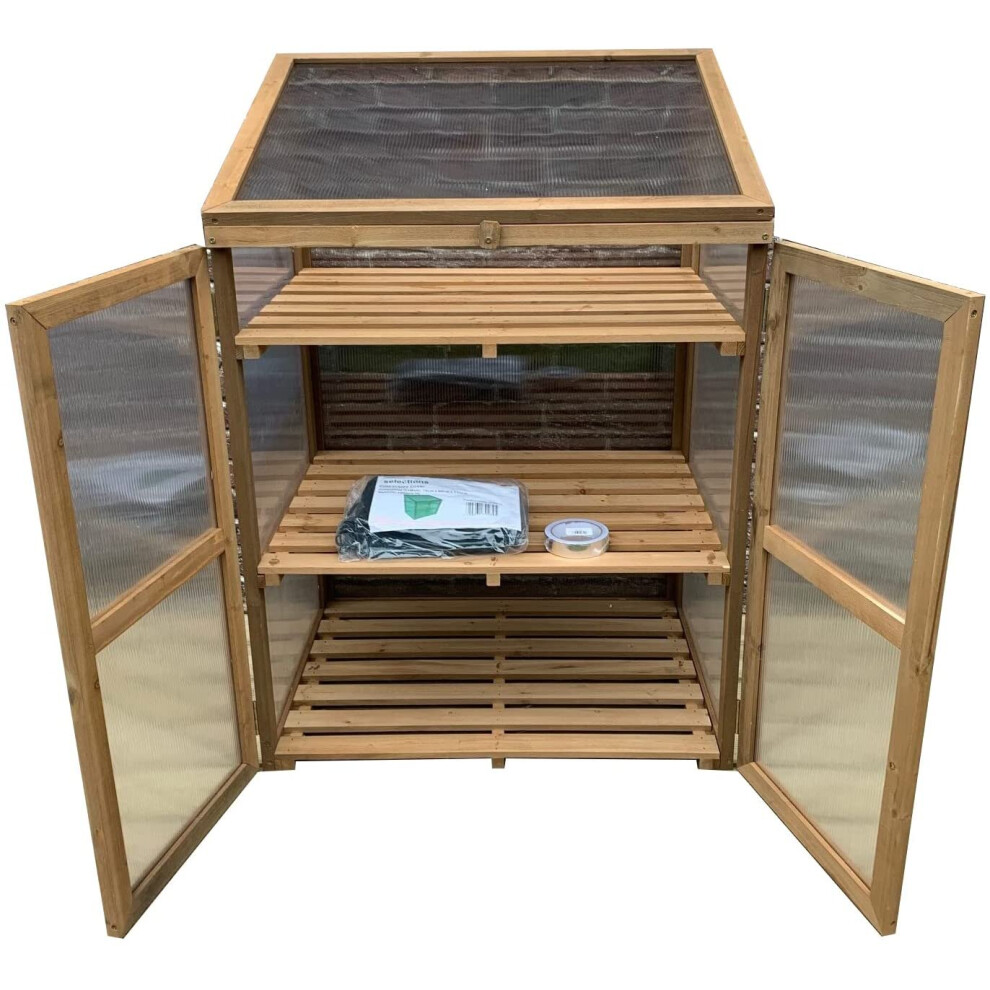 Wooden Framed Polycarbonate Growhouse with Waterproof Cover and 25m Repair Tape