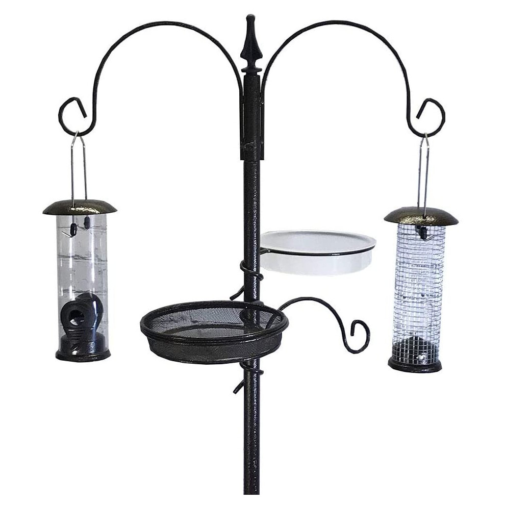 Metal Bird Feeding Station with 2 Feeders, Mealworm Tray and Water Dish