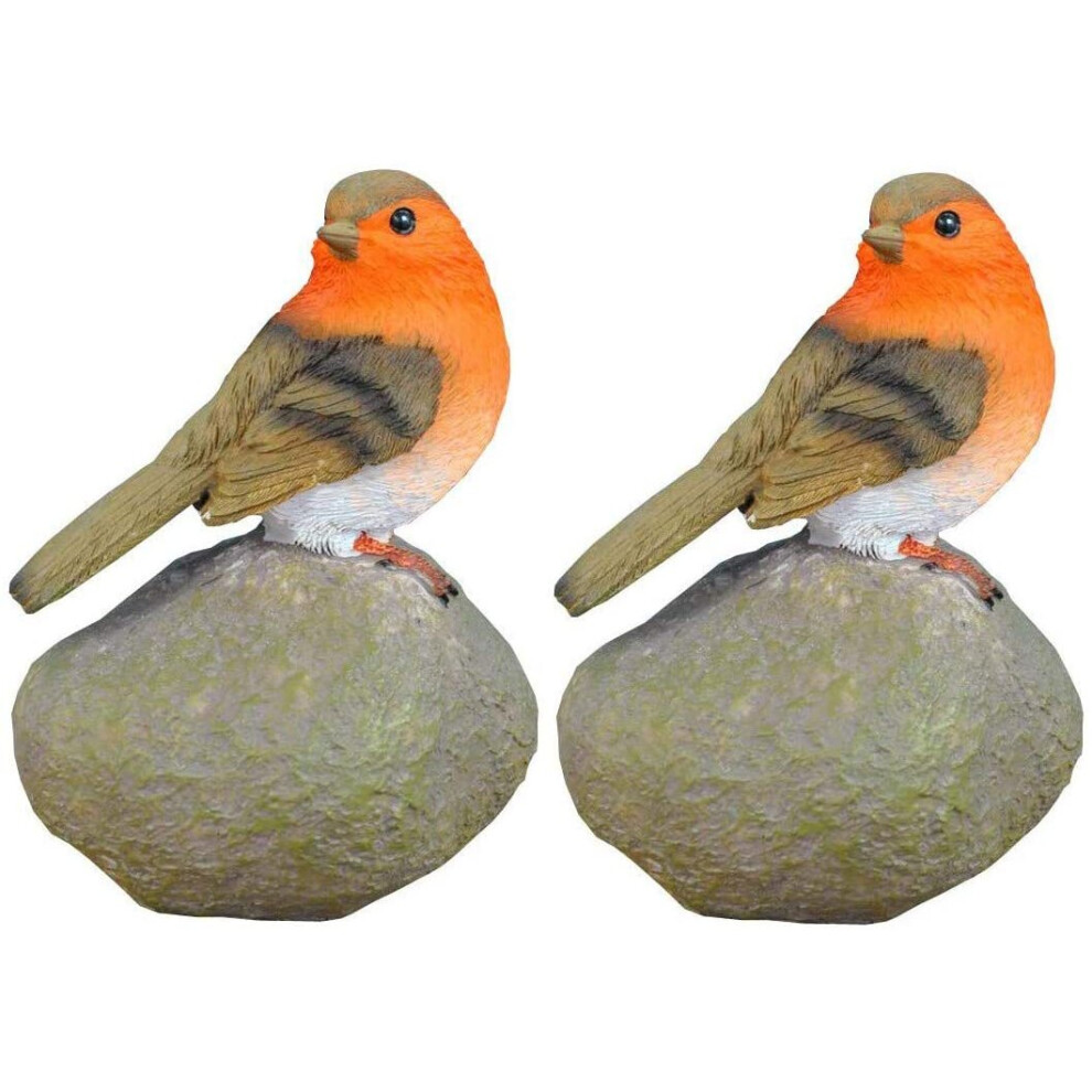 Robin on a Stone Resin Garden Ornaments (Set of 2)