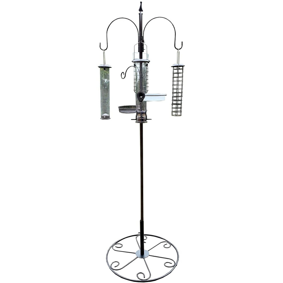 Metal Complete Bird Feeding Station with 4 Large Feeders & Patio Stand