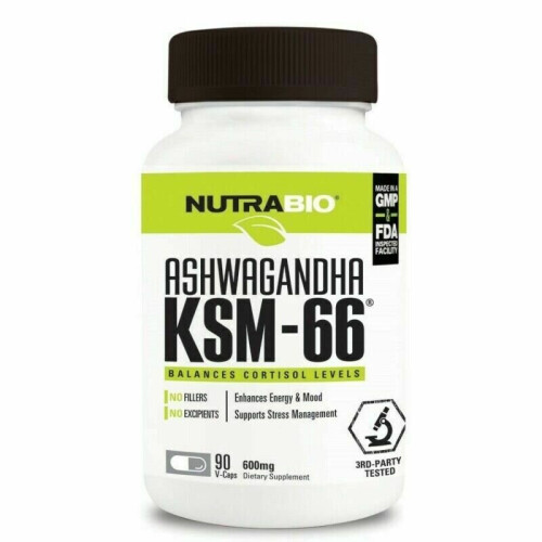 NutraBio, Ashwagandha KSM-66, 600 mg, 90 Βοτανοθεραπευτικά Φιαλίδια