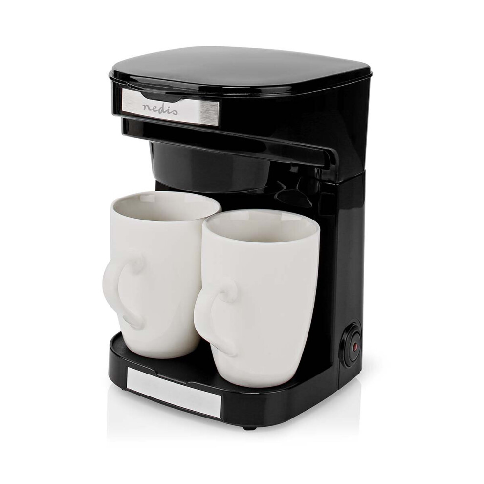 2 Cup Coffee Maker 0.25L Easy to Use Nylon Reusable Filter with Cups - Black