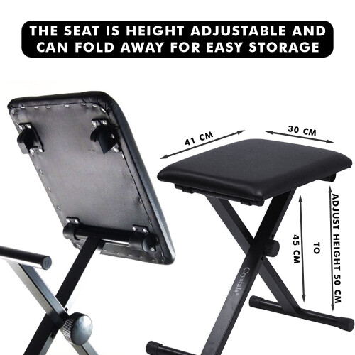 Double Braced X-Frame Music Stand & Chair - Portable, Height-Adjustable Keyboard/Drum Stool 1