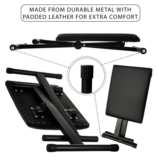 Double Braced X-Frame Music Stand & Chair - Portable, Height-Adjustable Keyboard/Drum Stool 2