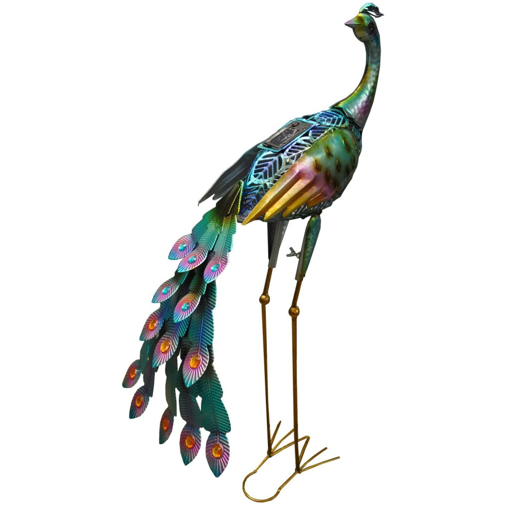 Tall Peacock Solar Light Garden Ornament