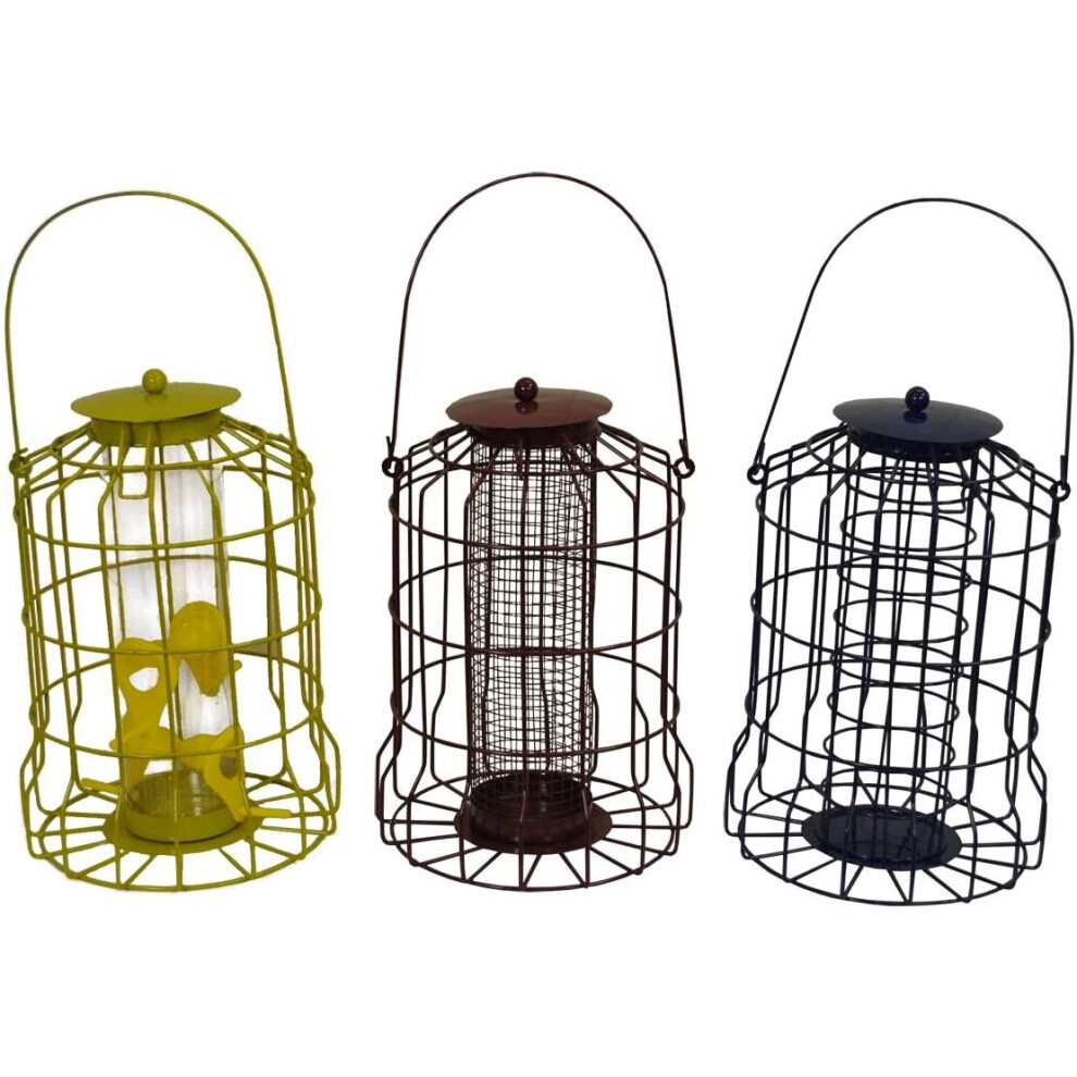 Hanging Squirrel Proof Nut, Seed & Fat Ball Bird Feeders (Set of 3)