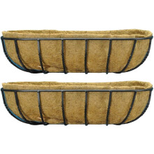 Set of 2 Garden Black Metal Wall Basket Manger Trough Planters (75cm)