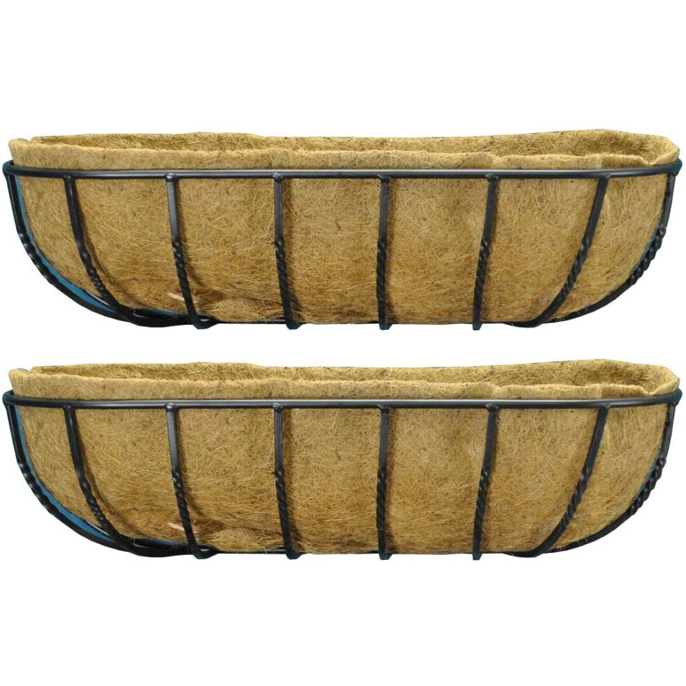 Set of 2 Garden Black Metal Wall Basket Manger Trough Planters (75cm)