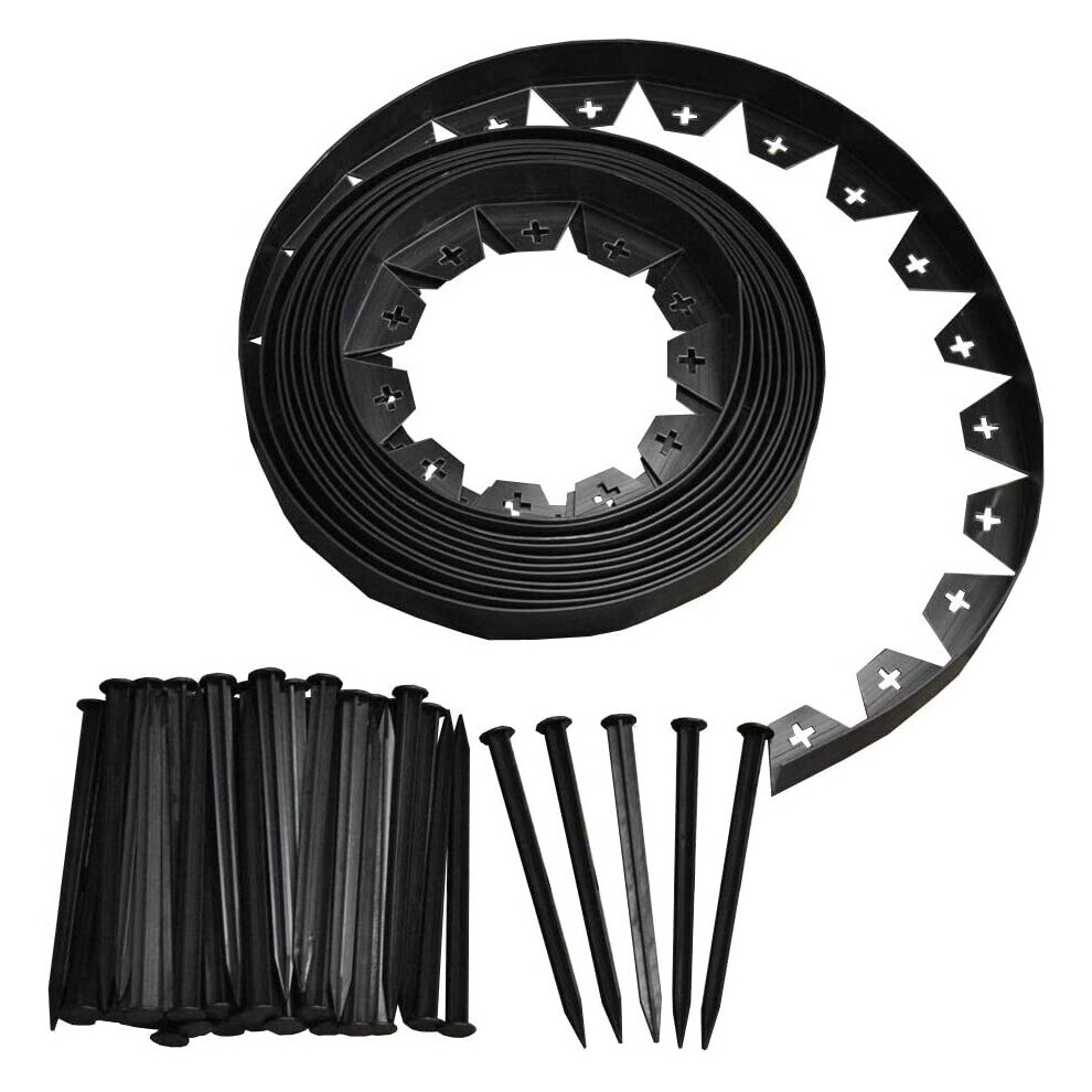 Flexible Plastic Garden Edging With 40 Pegs (10M) Curvable Lawn Border Kit 5060575103198