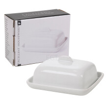 (1 Dish) 1/2 Mini Ceramic Butter Dish & Lid White Porcelain