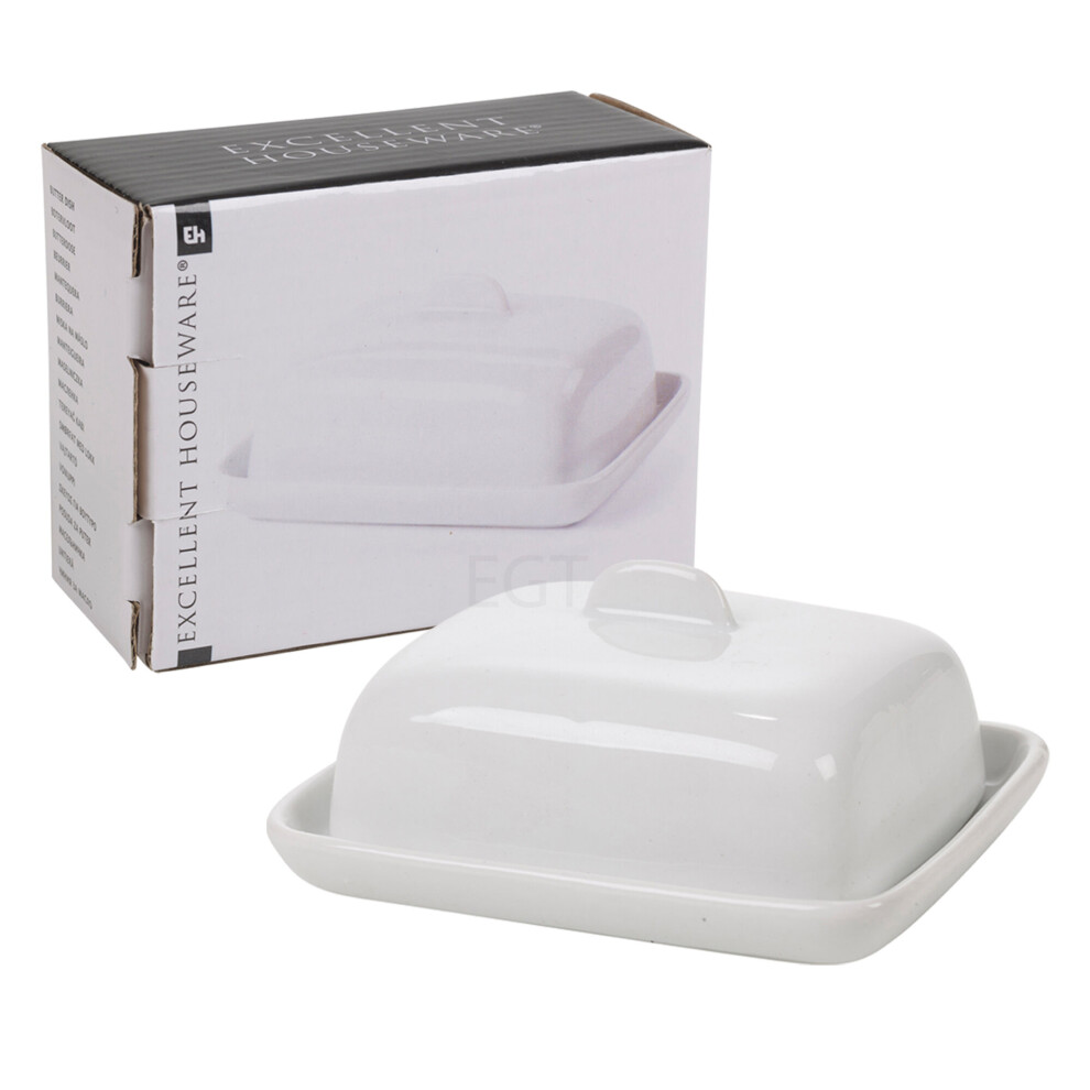 (1 Dish) 1/2 Mini Ceramic Butter Dish & Lid White Porcelain