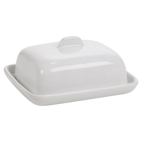 (1 Dish) 1/2 Mini Ceramic Butter Dish & Lid White Porcelain 1