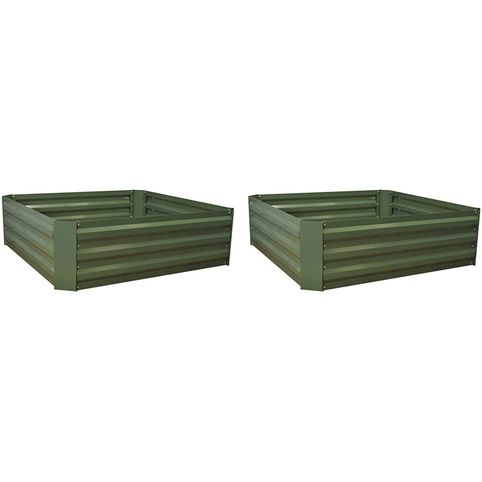 Set of 2 x Metal Raised Vegetable Beds in Green (100cm x 30cm)