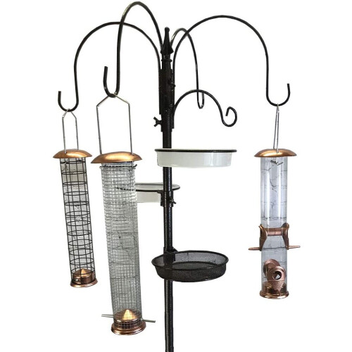 Deluxe Complete Metal Bird Feeding Station with Large Copper Style Feeders