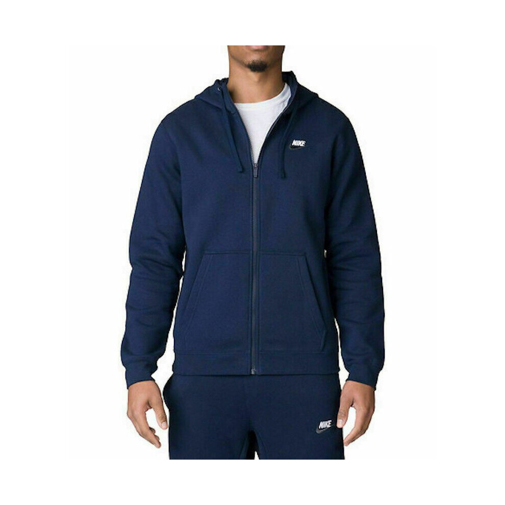 (804389-453_NavyFoundation_Hoodie_S) Nike Mens Hoodie Full Zip Sports Hoody Navy 804389