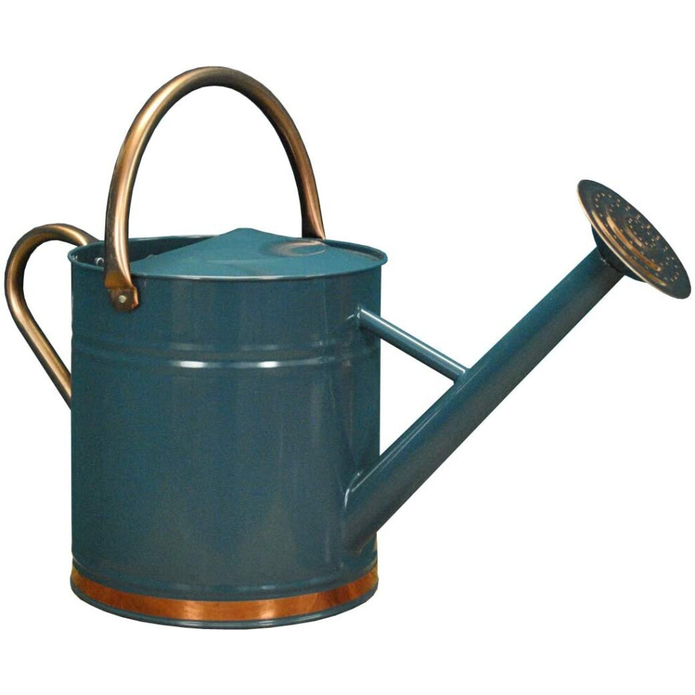 Heritage Blue & Copper Metal Watering Can with Rose (9 Litre)