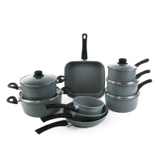 URBN-CHEF 9-Piece Forged Carbon Steel Cookware Set with Marble Grey Non-Stick Coating