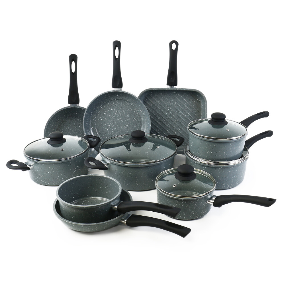 URBN-CHEF 10pc Forged Carbon Steel Marble Grey Pots Pans Frying Pan Cookware Set