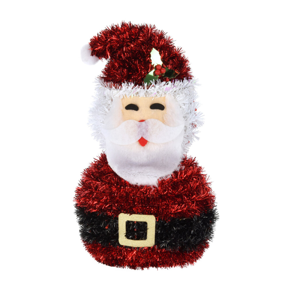 (Santa) 26cm Light Up Festive Tinsel Christmas Character Figurine With Warm LEDs DÃ©cor