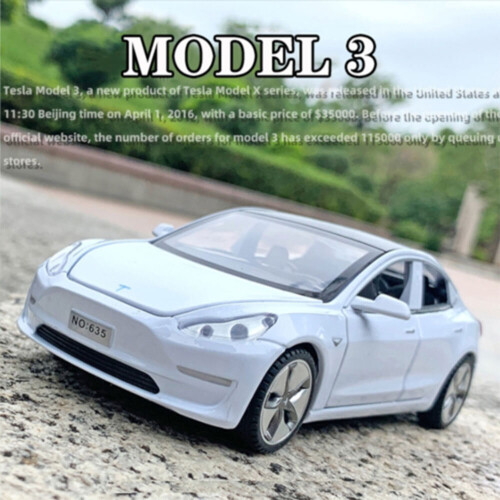 Tesla Model 3 1 32 Diecast Model Car Sound Light Pull Back Cars