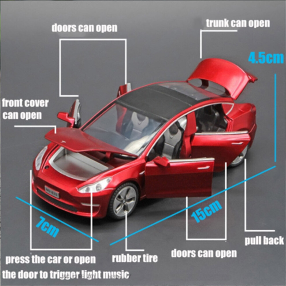 (Red) Tesla Model 3 1:32 Diecast Model Car Sound&Light Pull Back Cars Toy Xmas Gift uk