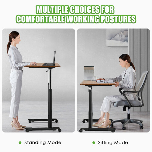 Costway Sit-Stand Gas-Rod Lifting Desk Mobile Home Office Workstation 2