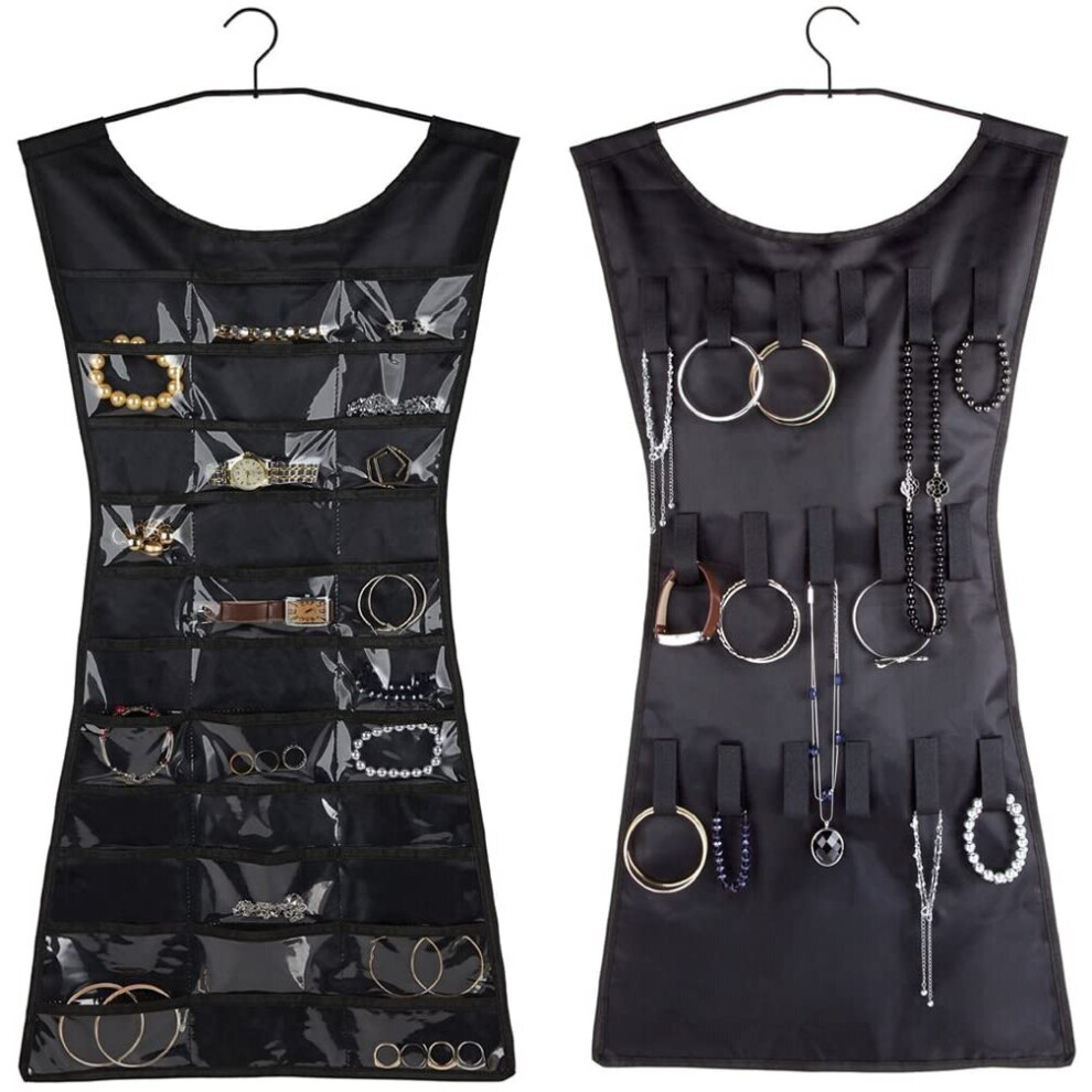 Double sided Hanging Jewelry Organizer Storage Bag (Black)