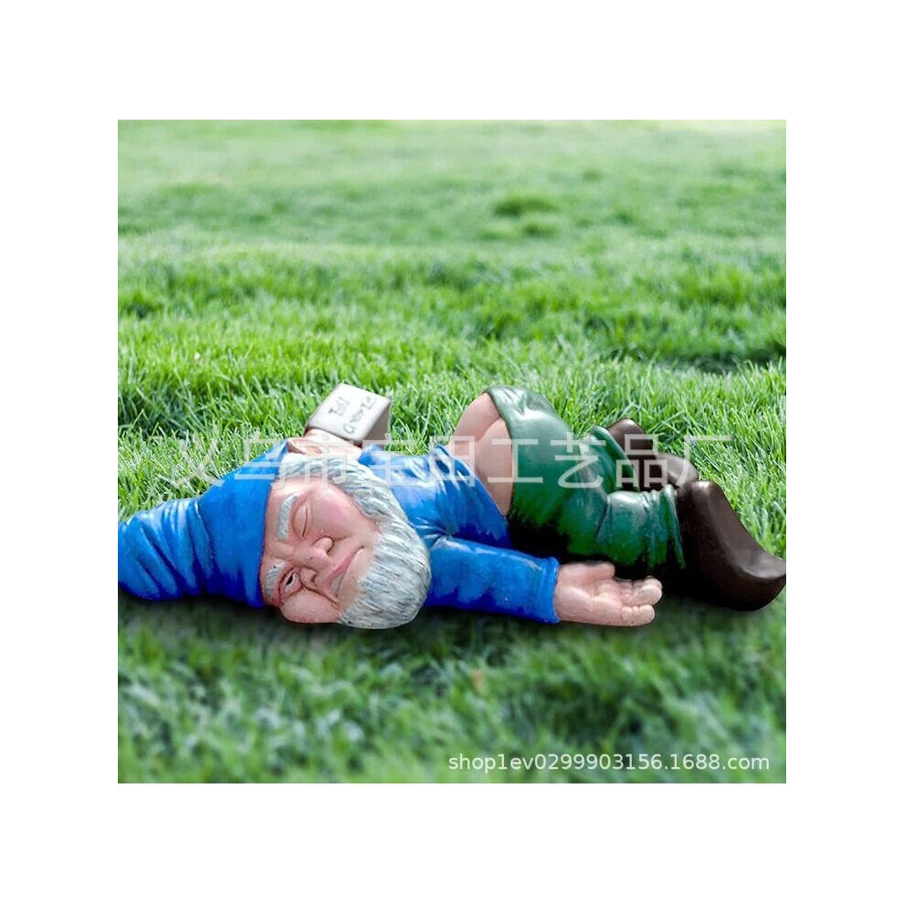 (Blue) Drunk Gnome Patio Garden Ornament Funny Resin Garden Statue Figurine Waterproof
