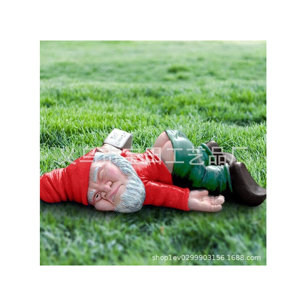 (Red) Drunk Gnome Patio Garden Ornament Funny Resin Garden Statue Figurine Waterproof