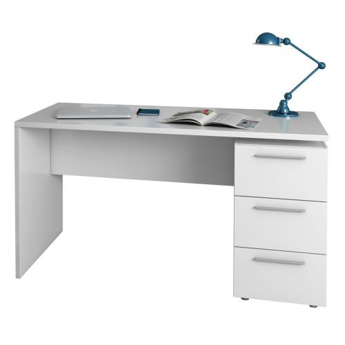 Arctic Wooden Computer Desk In White With 3 Drawers