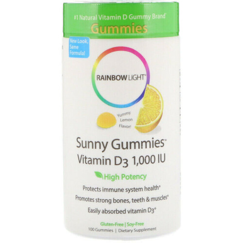 Rainbow Light , Sunny Gummies Vitamin D3 , Lemon Flavor, 100 Gummies
