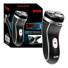 Bauer Professional 38780 Men's Electric Shaver - 3 Flexible Rotary Heads, Cordless & Rechargeable, Pop-Up Sideburn Trimmer, Head/Face/Body