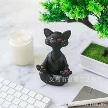 (Black) Whimsical Buddha Cat Figurine Meditation Yoga Collectible Happy Cat Decor
