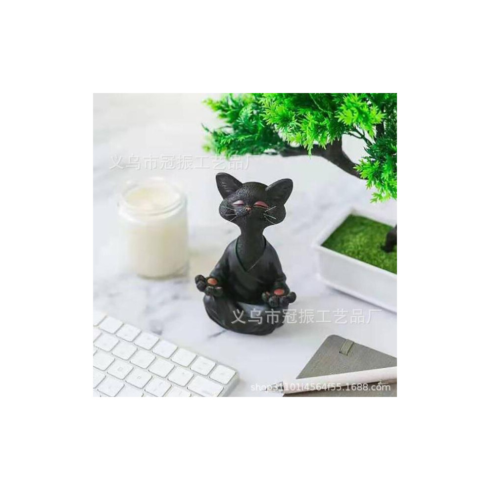 (Black) Whimsical Buddha Cat Figurine Meditation Yoga Collectible Happy Cat Decor Black