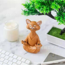 (Orange) Whimsical Buddha Cat Figurine Meditation Yoga Collectible Happy Cat Decor