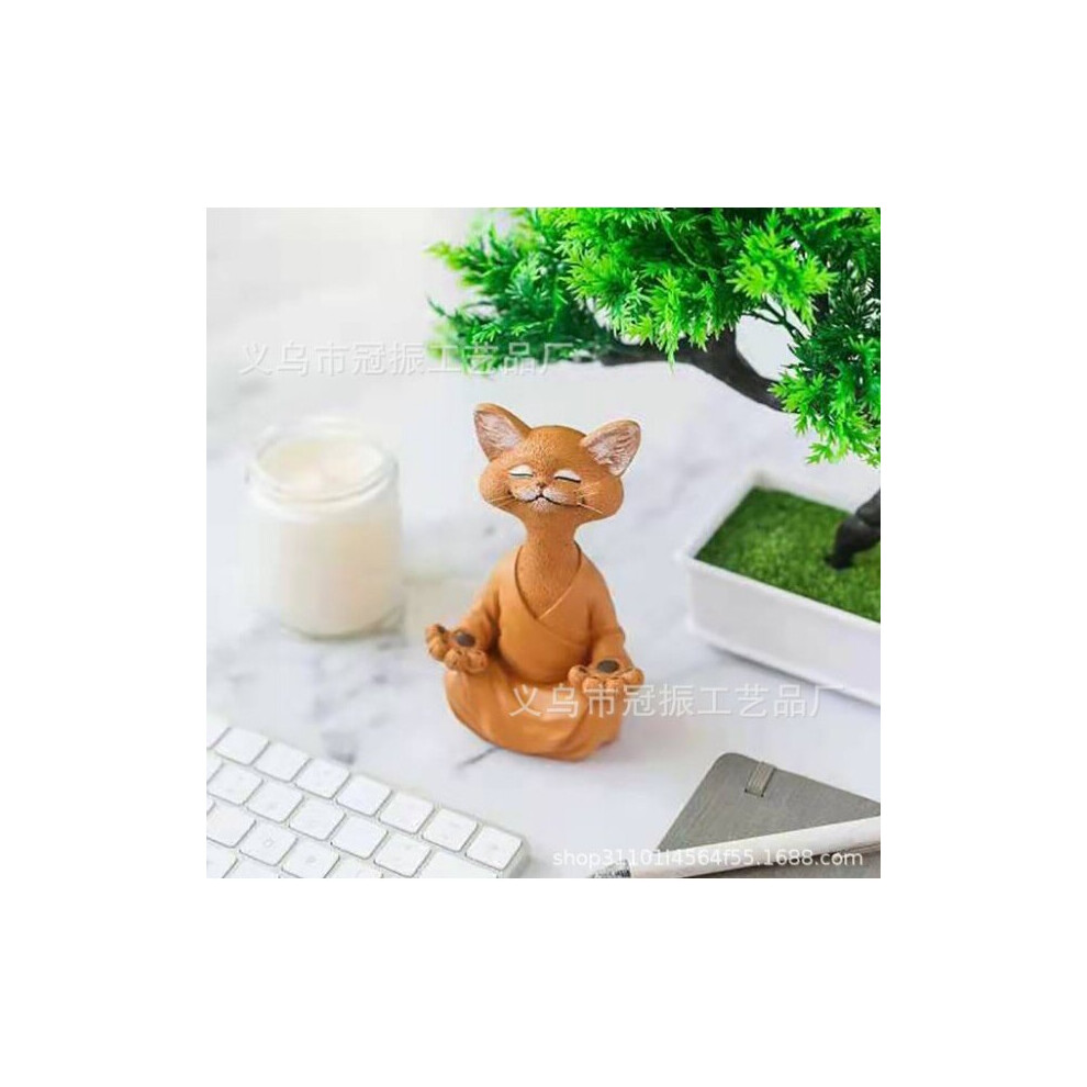 (Orange) Whimsical Buddha Cat Figurine Meditation Yoga Collectible Happy Cat Decor Orange