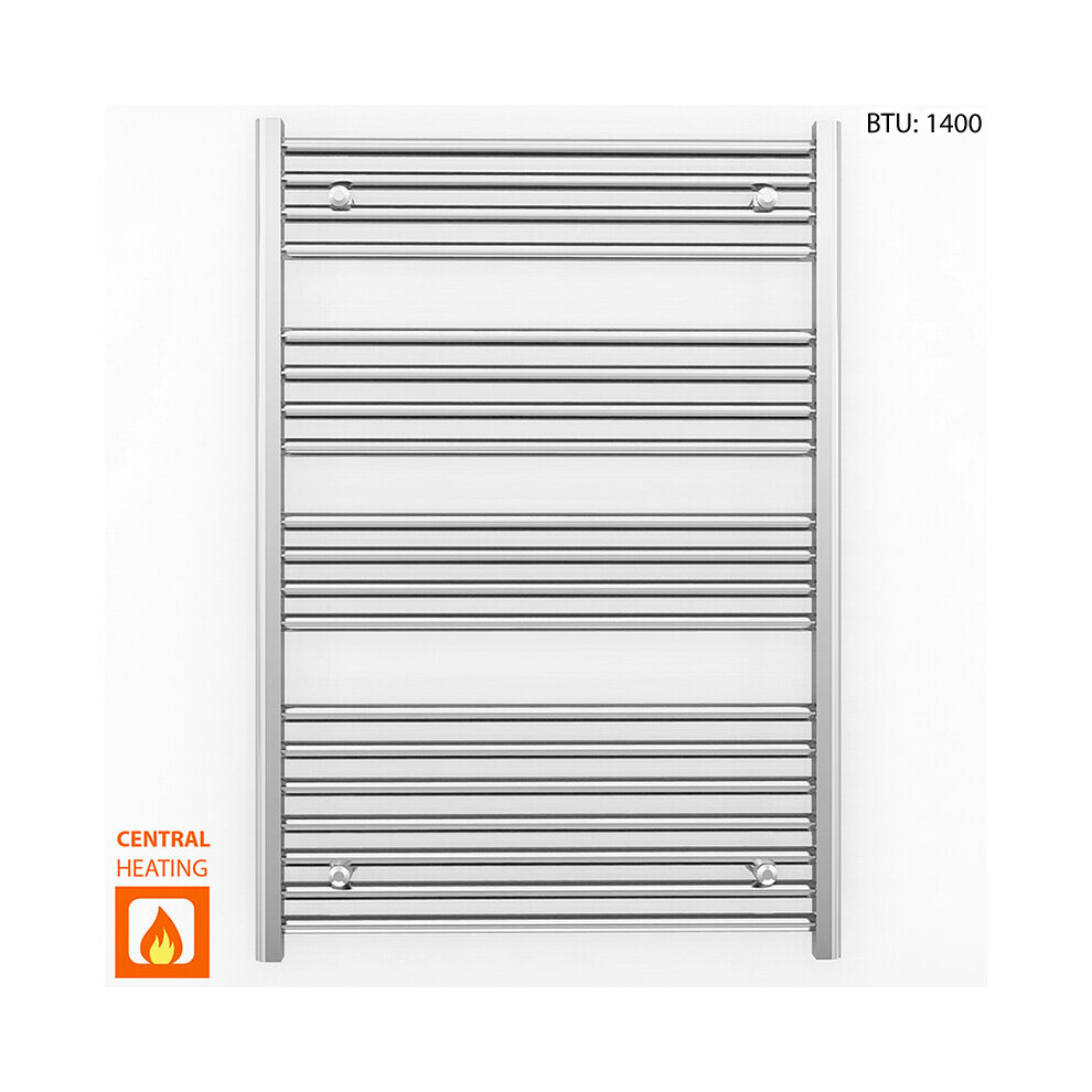 (700 x 1000mm (BTU: 1400), Chrome Straight Valves) 700mm Wide Chrome Towel Rail Radiator With Valves