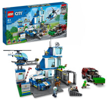 LEGO City 60316 Het Politiebureau, Speelgoedhelikopter, Politiewagen, Hondenfiguur, Speelgoedafvalwagen