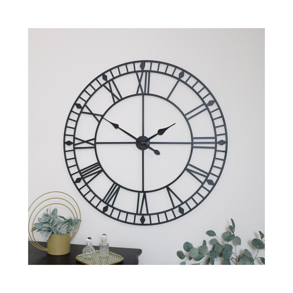 Extra Large Black Metal Skeleton Clock 100cm X 100cm