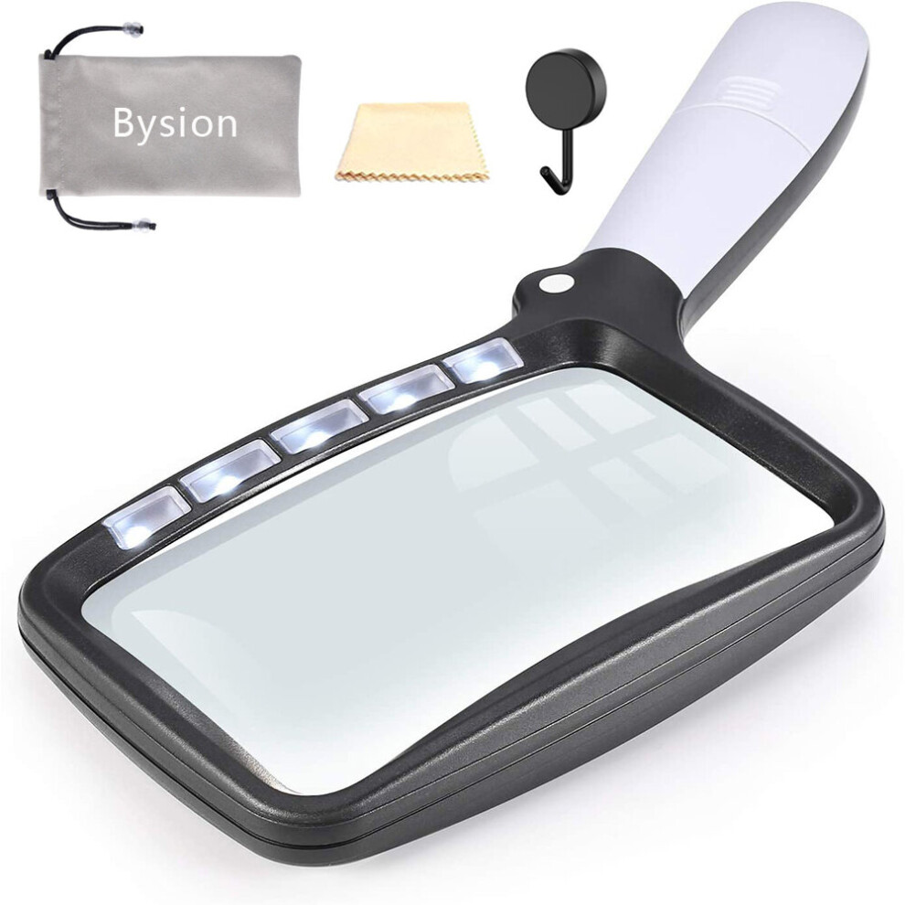 Bysion Light Rectangular Magnifying Glass Led With Magnifier Foldable Handheld With Large