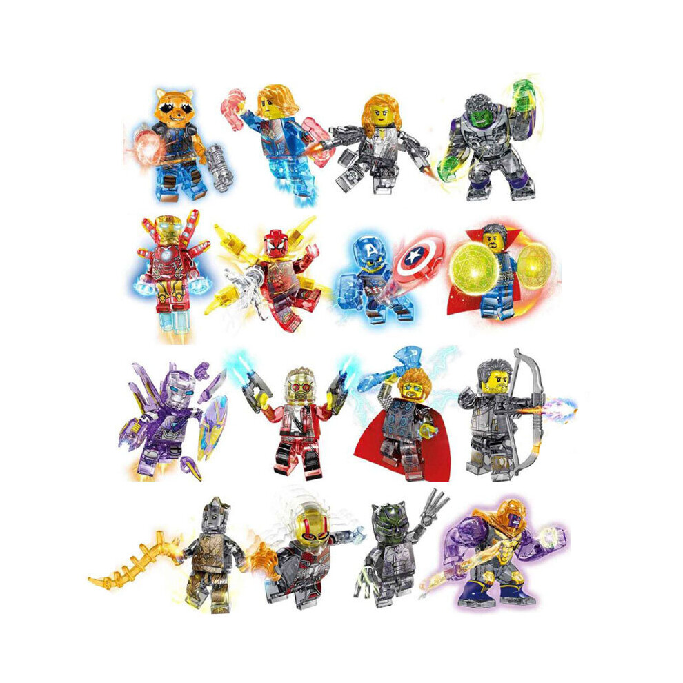 16PCS Marvel Crystal Superhero Minifigures Toys Fit Lego