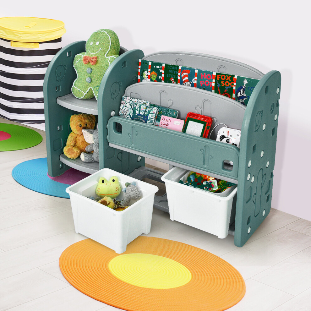 Toy Book Storage Organiser Kids Bookshelf w/2 Removable Bins