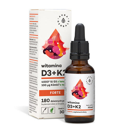 AURA HERBALS D3-vitamiini 4000 IU + K2 forte -tipat 30 ml