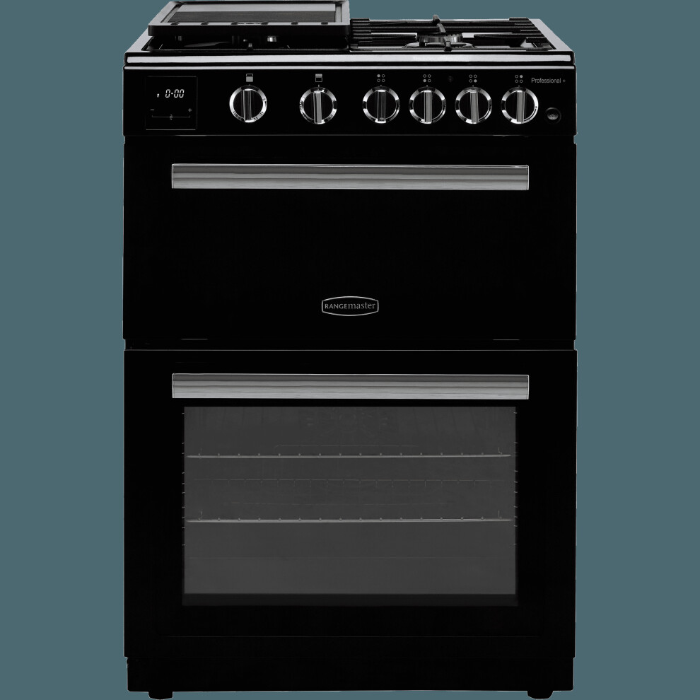 Rangemaster Professional Plus 60 PROPL60NGFBL/C Gas Cooker with Full Width Electric Grill - Black / Chrome