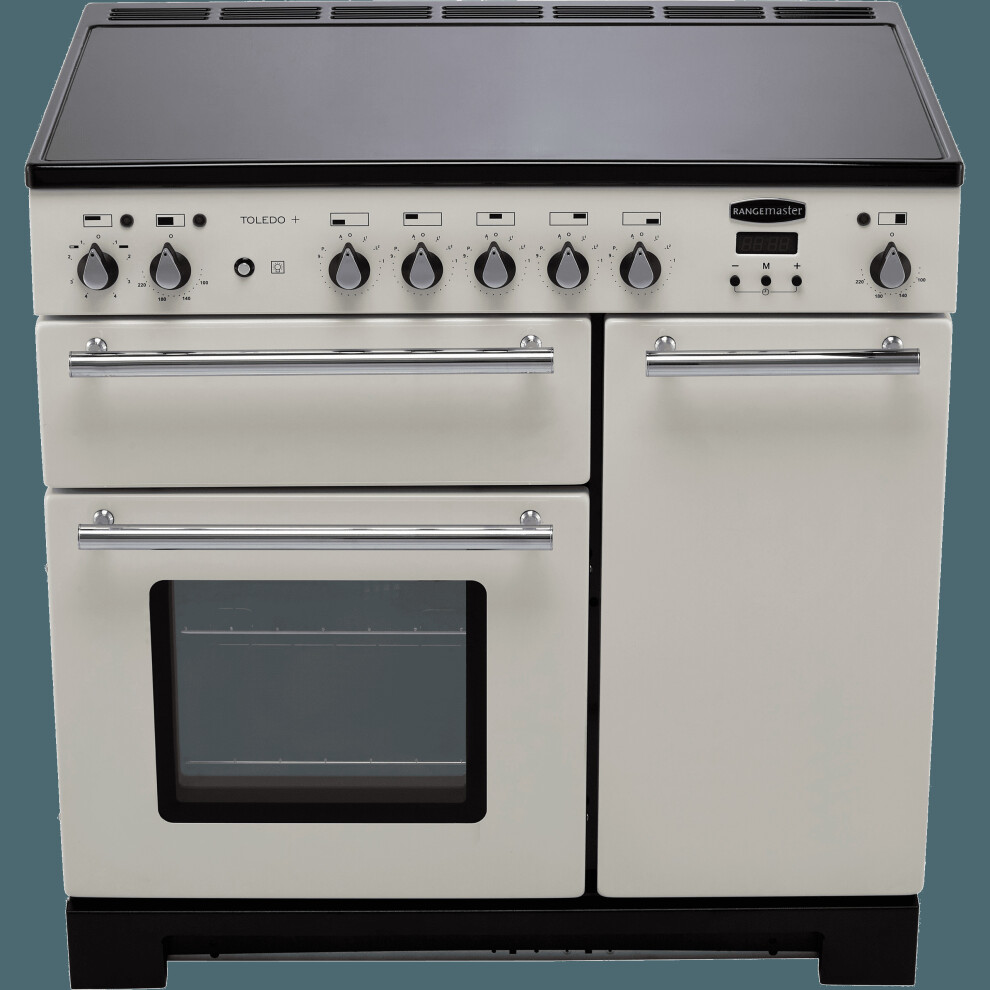 Rangemaster Toledo + TOLP90EIIV/C 90cm Electric Range Cooker with Induction Hob - Ivory / Chrome