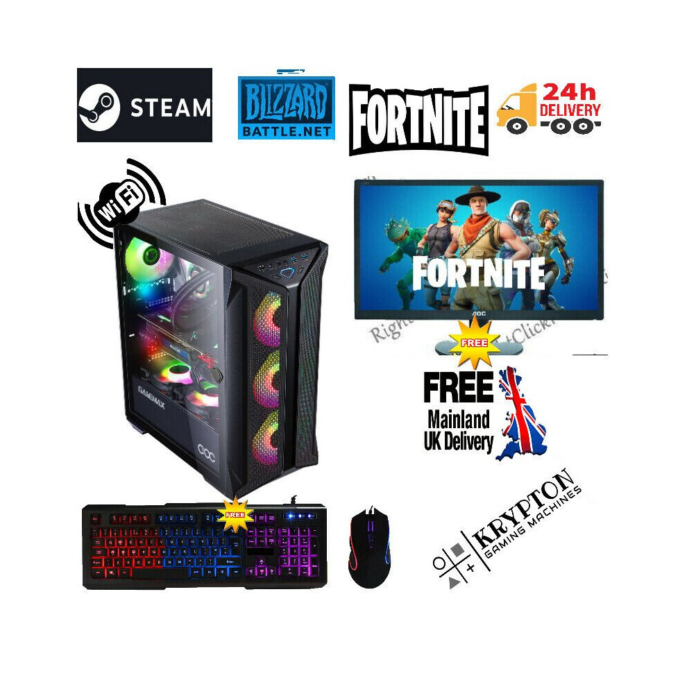 Fast Gaming PC Computer Bundle Quad Core i7 16GB 1TB Win 10 2GB GT710