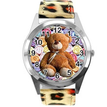 TAPORT Leopard Print Leather Quartz Round Watch for Teddy Bear Fans e2