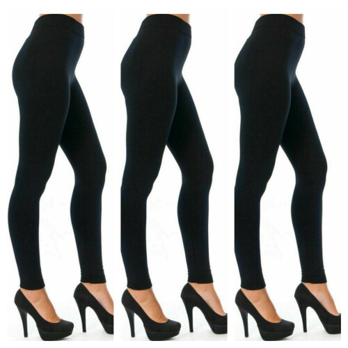 (Black, S/M) Ladies 3 Pack Seamless High Waisted Control Black Legging