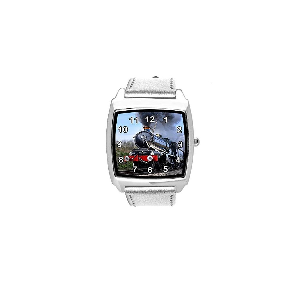 Photos - Wrist Watch Silver Leather Quartz Square Watch for Train Fans